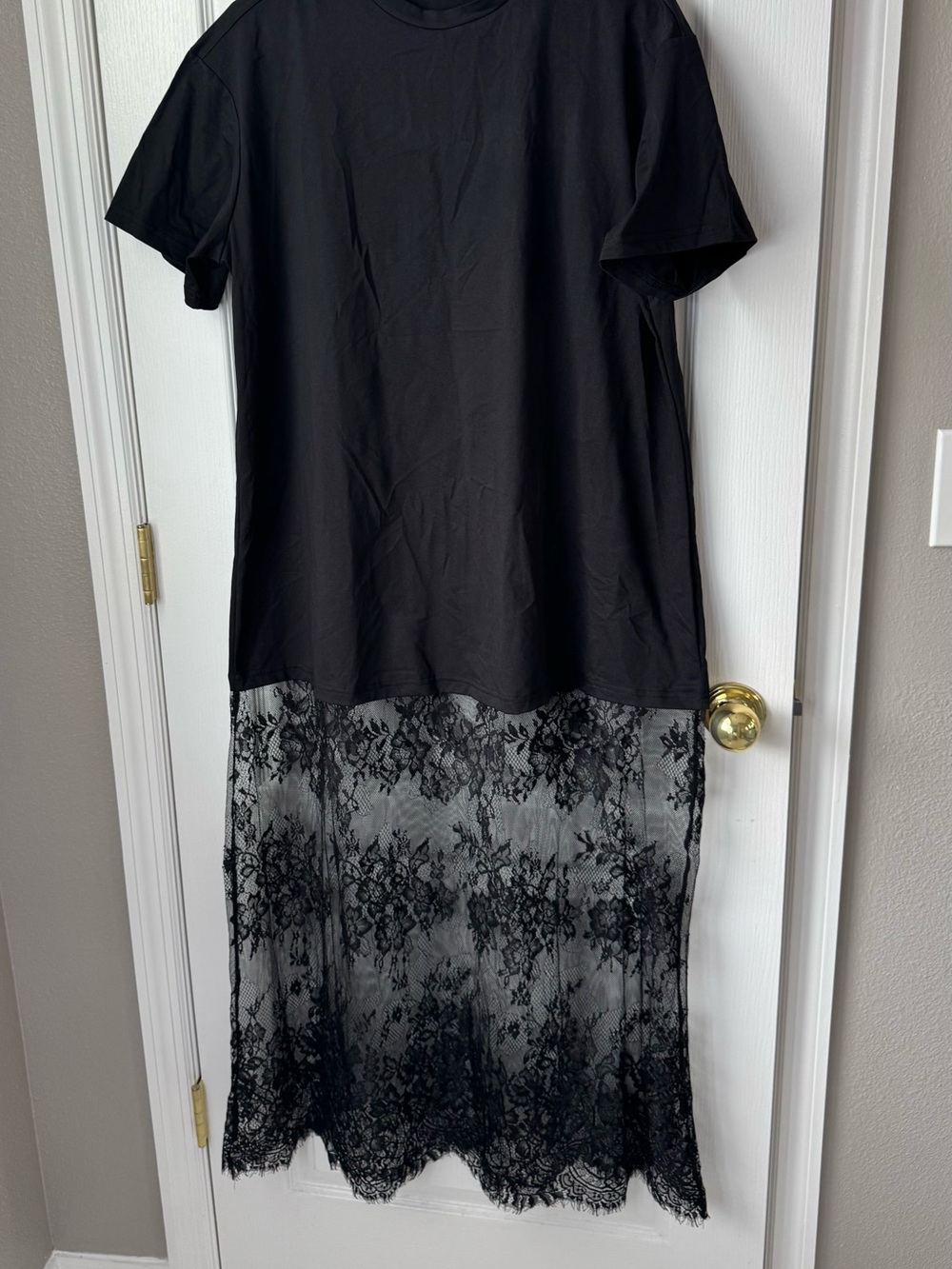 Black Lace-Hem Maxi Dress with Sheer Skirt
